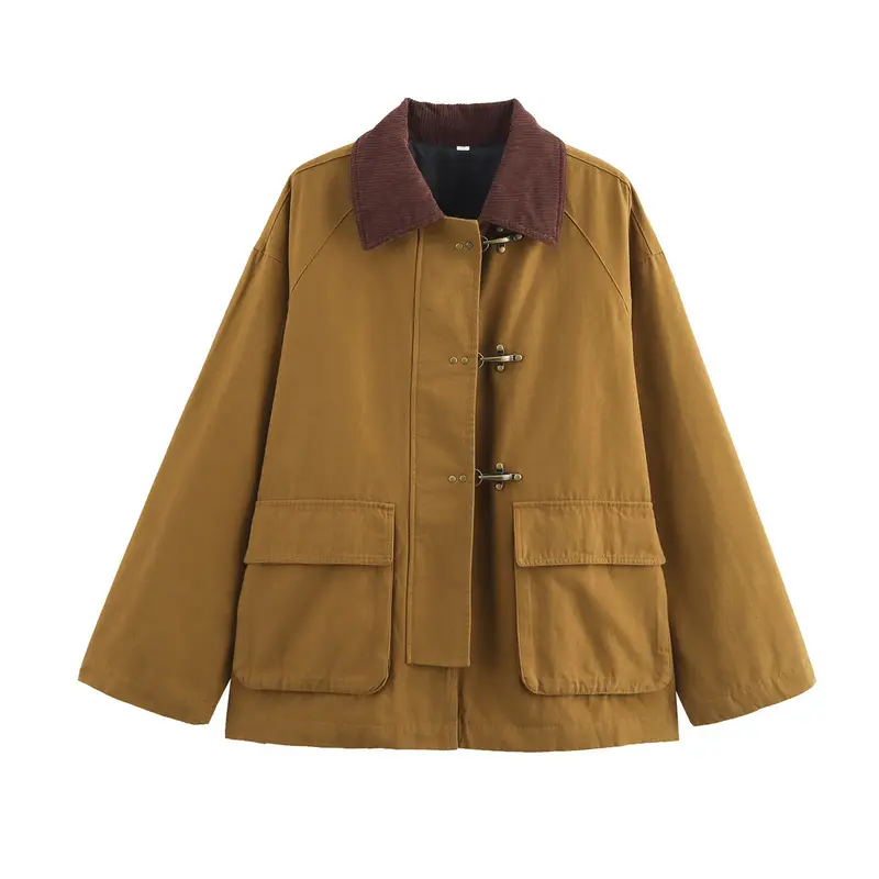 Damen Boxy Fieldjacke mit Cordkragen, Knebelverschlüssen und großen Klappentaschen Drune
