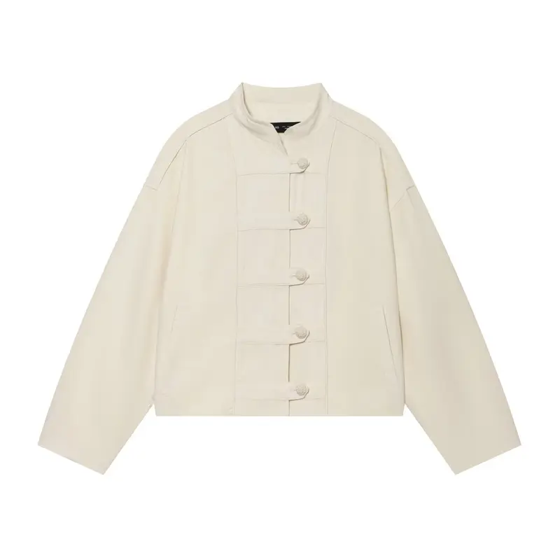 Damen Boxy-Jacke im Mandarin-Stil mit dekorativen Knotenknöpfen Drune
