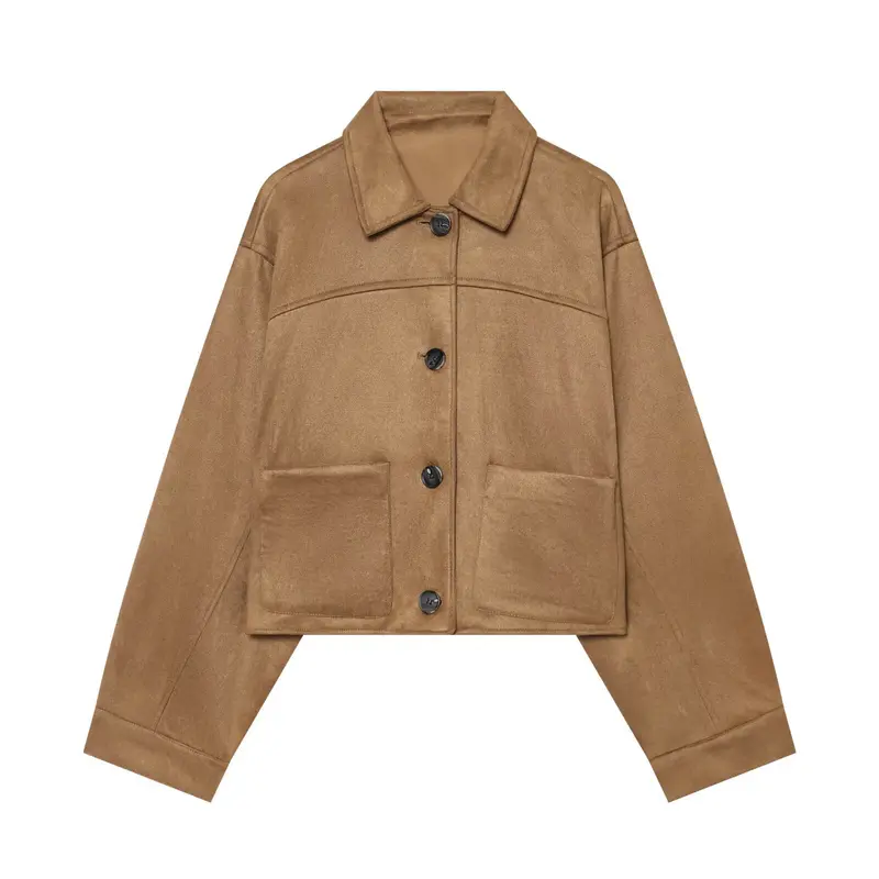 Damen Boxy‑Jacke in Veloursoptik mit aufgesetzten Taschen Drune