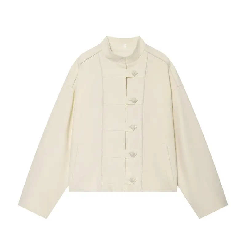 Damen Boxy-Jacke mit Stehkragen und dekorativer Knebelknopfleiste Drune