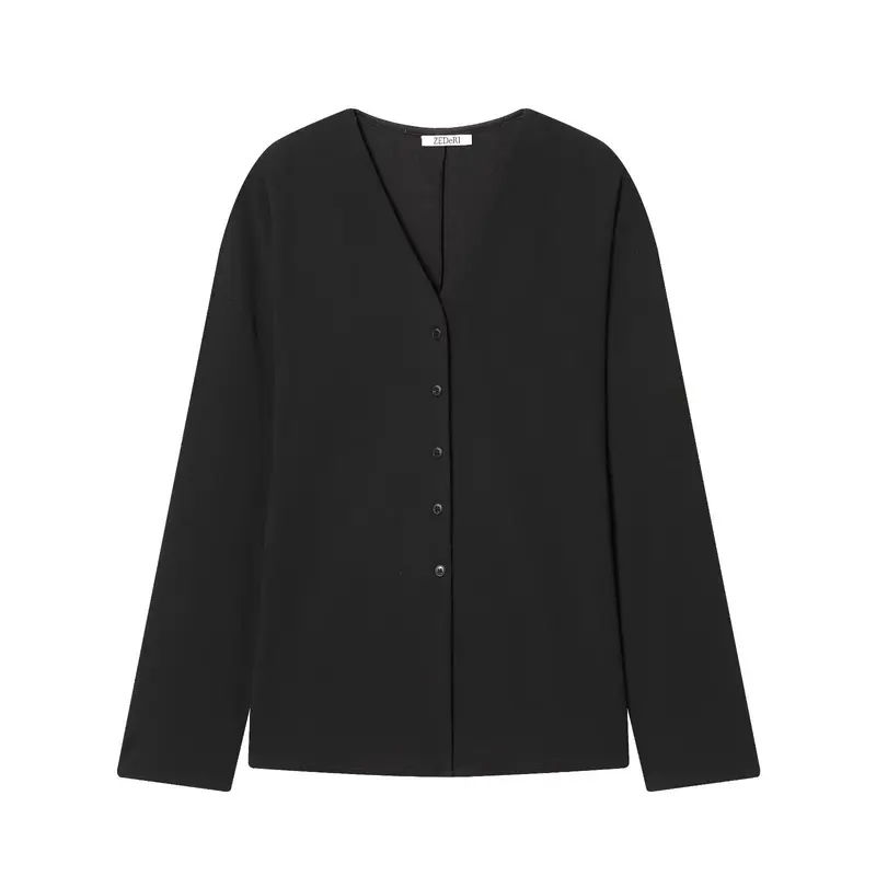 Damen Boxy-Knopfleistenbluse mit V-Ausschnitt und lässiger Oversize-Passform Drune