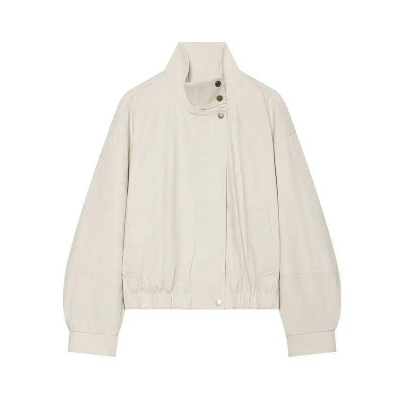 Damen Boxy Kurzblouson mit hohem Rippstehkragen und Tunnelzugsaum Drune