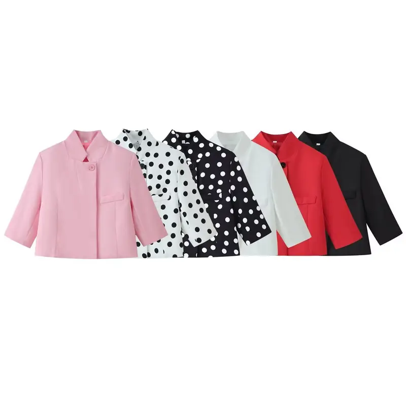 Damen Boxy-Kurzjacke mit Stehkragen und dreiviertelärmeln Drune