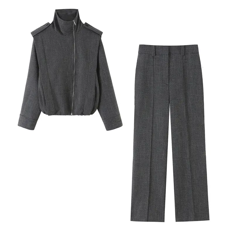 Damen Bundfaltenhose mit hoher Taille und geradem Bein Drune
