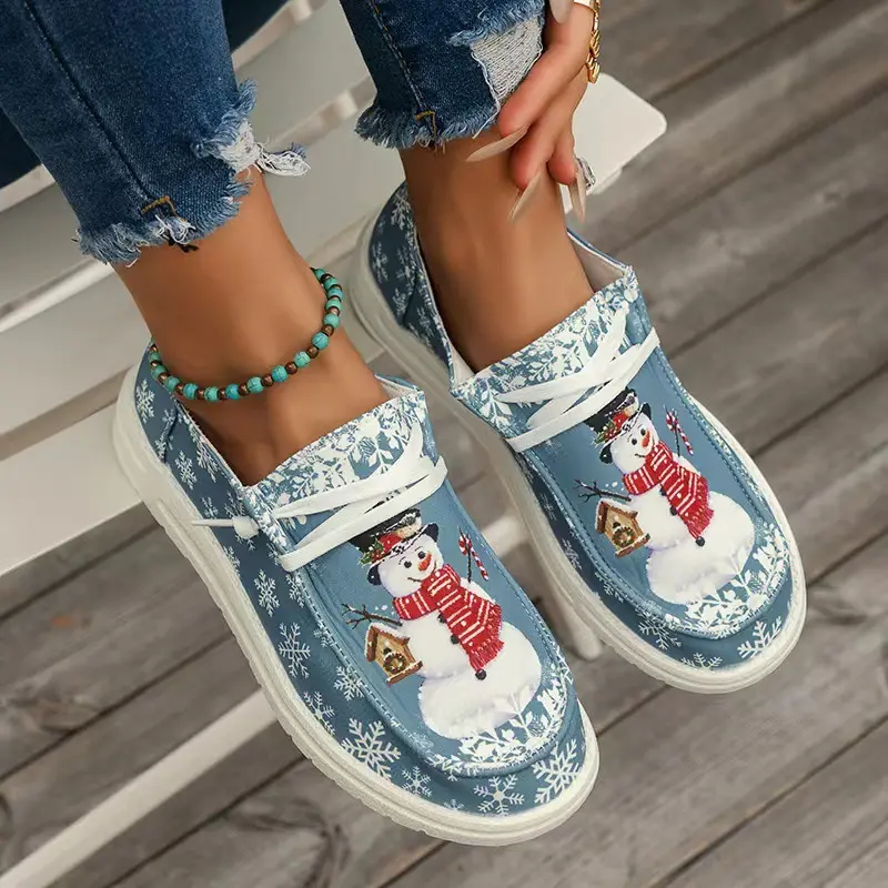 Damen Canvas‑Sneaker mit festlichem Schneemann‑Print, gepolstertem Komfortfußbett und rutschfester Gummisohle Drune