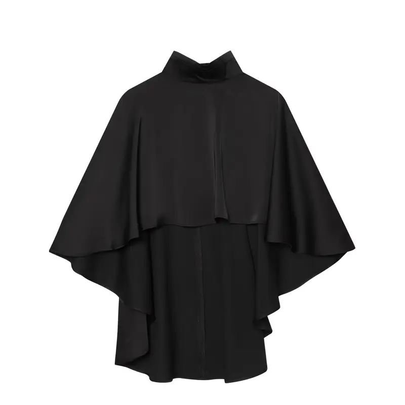 Damen Cape‑Mantel mit asymmetrischem Lagenfall und Stehkragen Drune