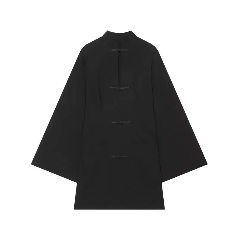 Damen Cape‑Mantel mit Stehkragen chinesischen Knotenverschlüssen und weiten Kimonoärmeln Drune