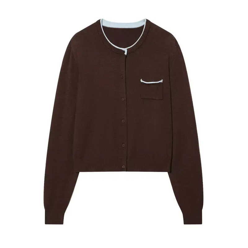Damen Cardigan mit kontrastfarbener Knopfleiste und zweifarbigen Ärmeln Drune