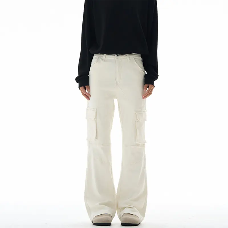 Damen Cargo-Palazzo-Jeans mit seitlichen Pattentaschen und Paneelnähten Drune