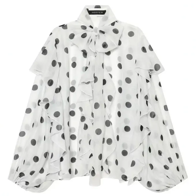 Damen Chiffonbluse mit Volant‑Rüschen, Schleifenkragen und Ballonärmeln Drune