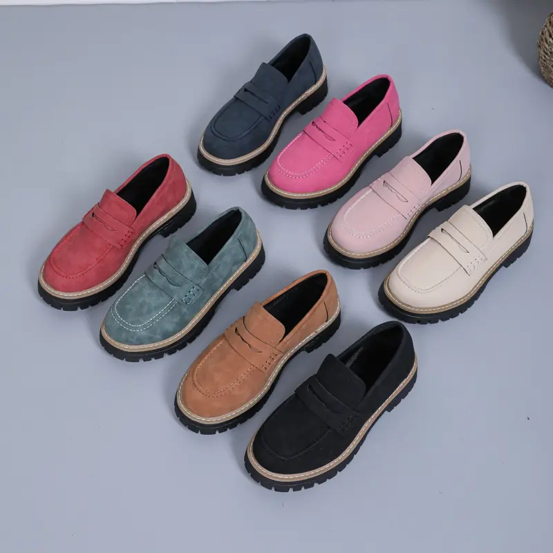 Damen Chunky Loafer mit grober Profilsohle und Faux‑Suede Obermaterial Drune