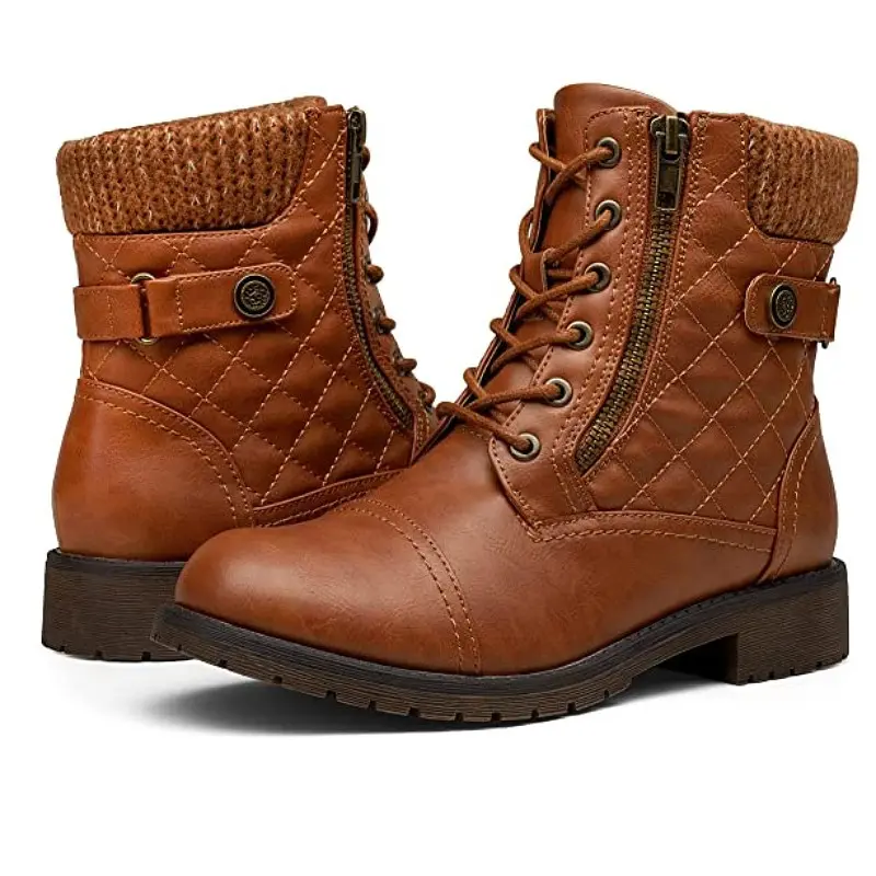 Damen Combat-Boots mit gesteppter Knöchelmanschette, Strickkragen und seitlichem Reißverschluss Drune