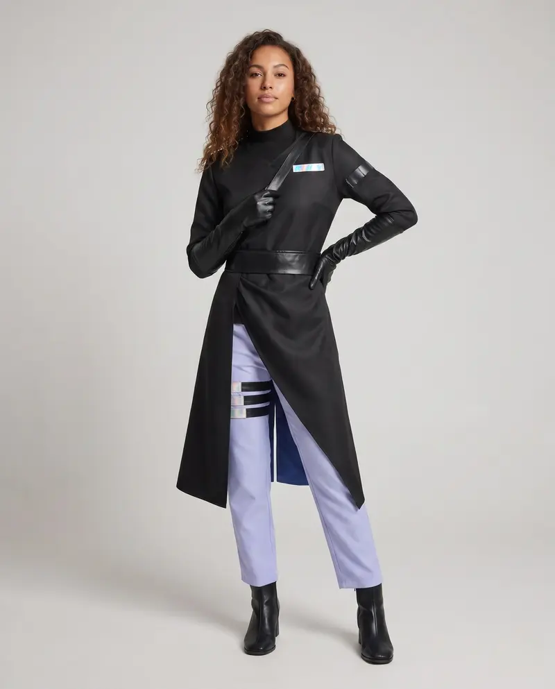 Damen Cosplay-Gewand mit schickem Umhang, Handschuhen und elegantem Hosenensemble Drune