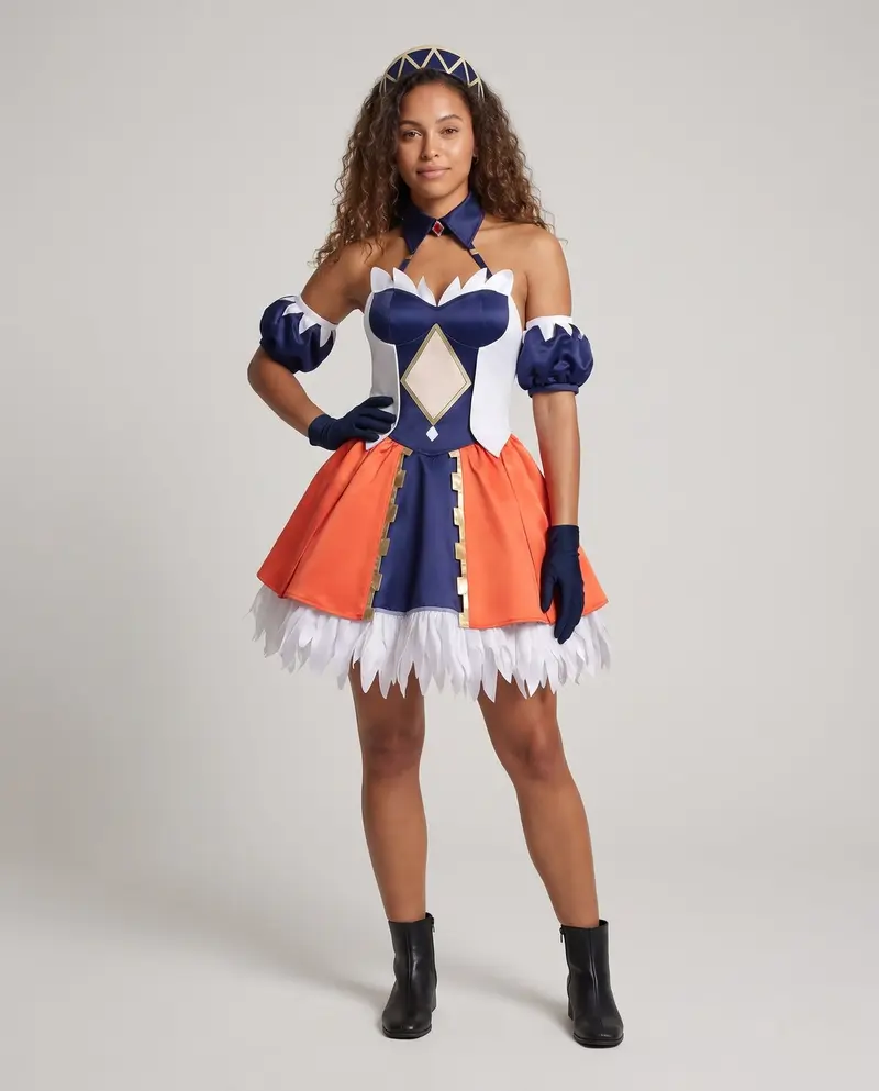 Damen Cosplay-Kleid mit eleganten Rüschendetails und vielseitigen Accessoires Drune