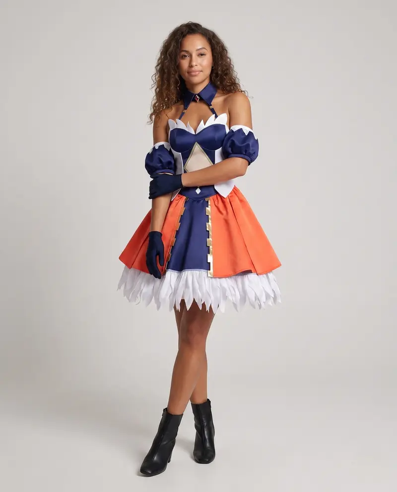 Damen Cosplay-Kleid mit stilvollen Ärmeln und aufwendigen Applikationen Drune
