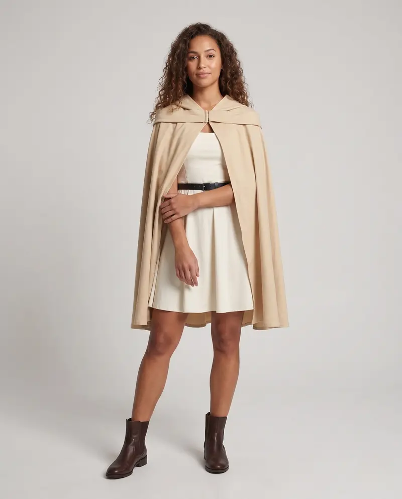 Damen Cosplay-Outfit mit kunstvollem Umhang und detailverliebt gestalteten Accessoires Drune