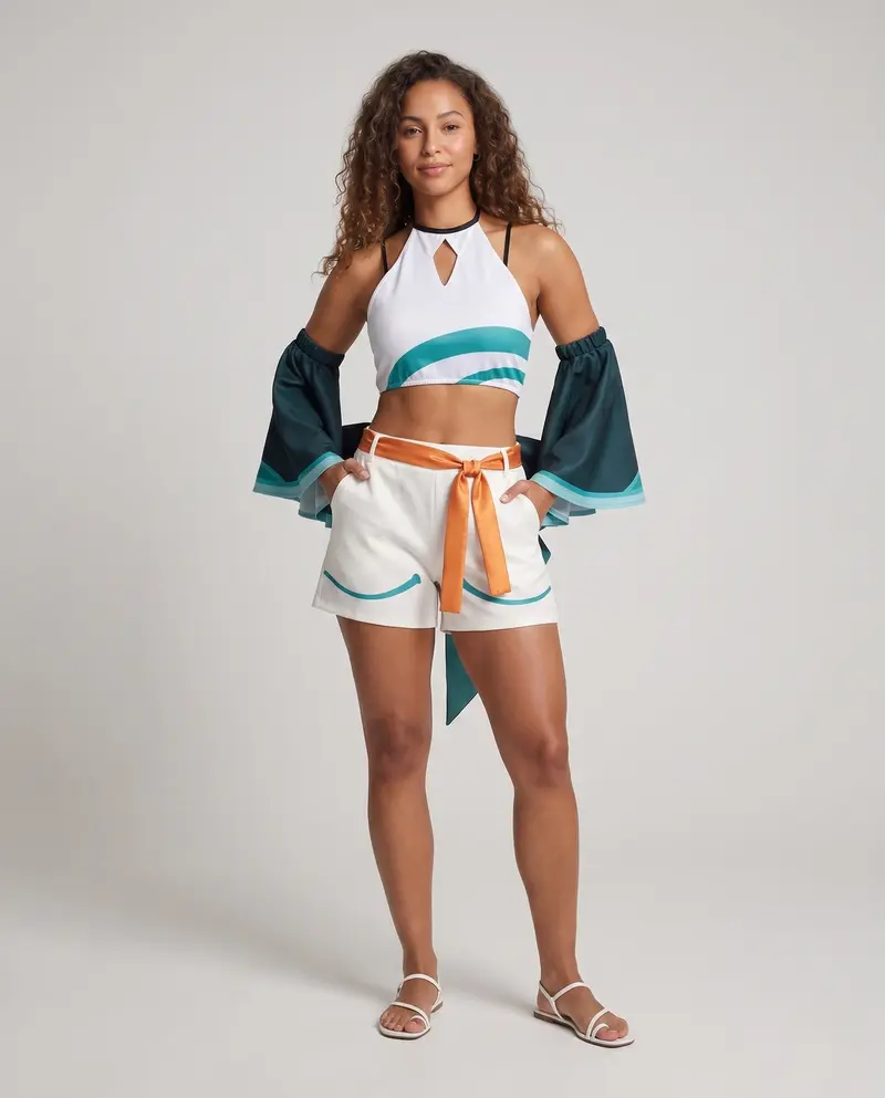 Damen Cosplay-Outfit mit voluminösen Ärmeln und dekorativen Shorts Drune
