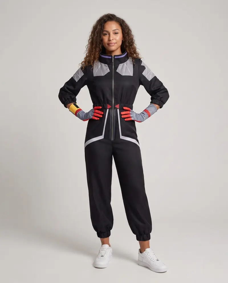 Damen Cosplay-Overall mit Handschuhen und Kunstfaser-Einsätzen Drune