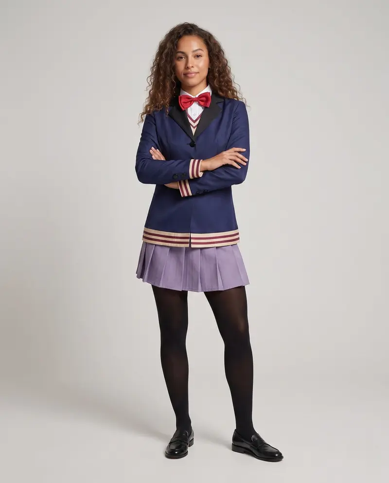 Damen Cosplay-Schuluniform-Set mit Rock, Hemd, Weste und Fliege Drune