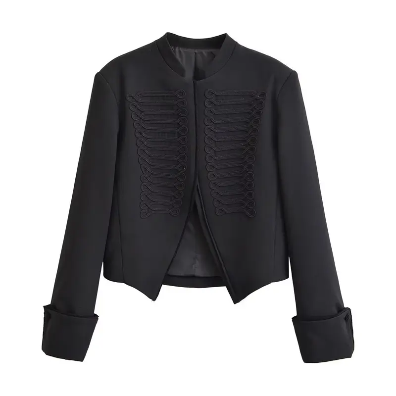 Damen Cropped Blazer im Husarenstil mit geflochtenen Zierkordeln Drune