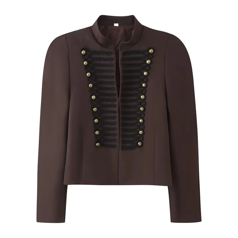 Damen Cropped Blazer im Militärlook mit Zierkordeln und Stehkragen Drune