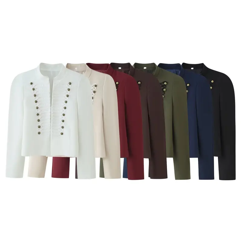 Damen Cropped‑Blazer im Militärstil mit Stehkragen und Zierkordierungen Drune