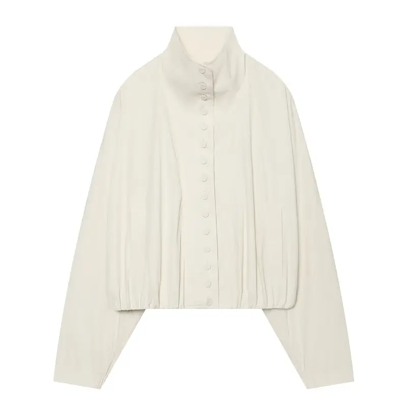 Damen Cropped-Blouson mit hohem Stehkragen, durchgehender Knopfleiste und Ballonärmeln Drune