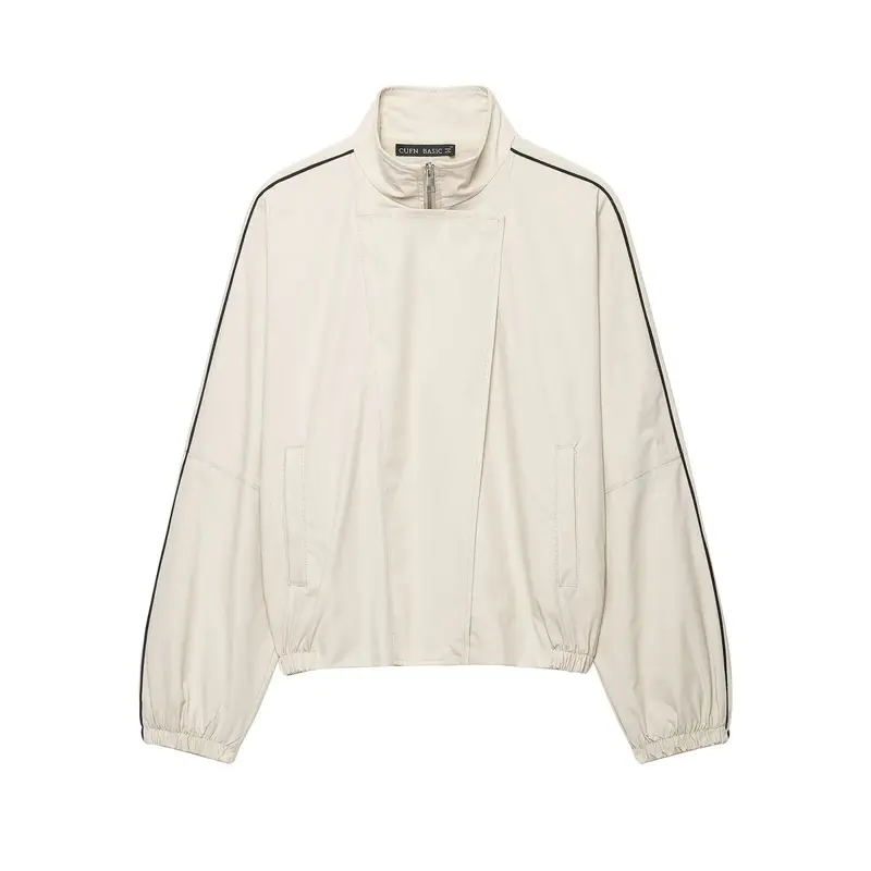 Damen Cropped-Bomberjacke im Boxy‑Schnitt mit Stehkragen, elastischem Saum und Kontrastpaspel Drune