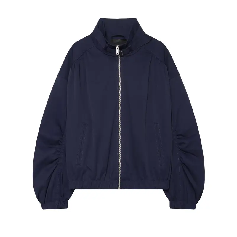 Damen Cropped Bomberjacke mit gerafften Ärmeln und hohem Funnelkragen Drune