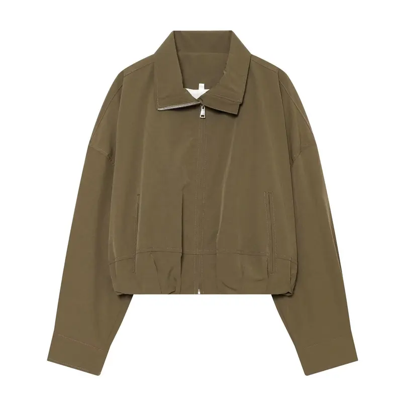 Damen Cropped Boxy-Utility-Jacke mit Reißverschluss und Tunnelzugsaum Drune