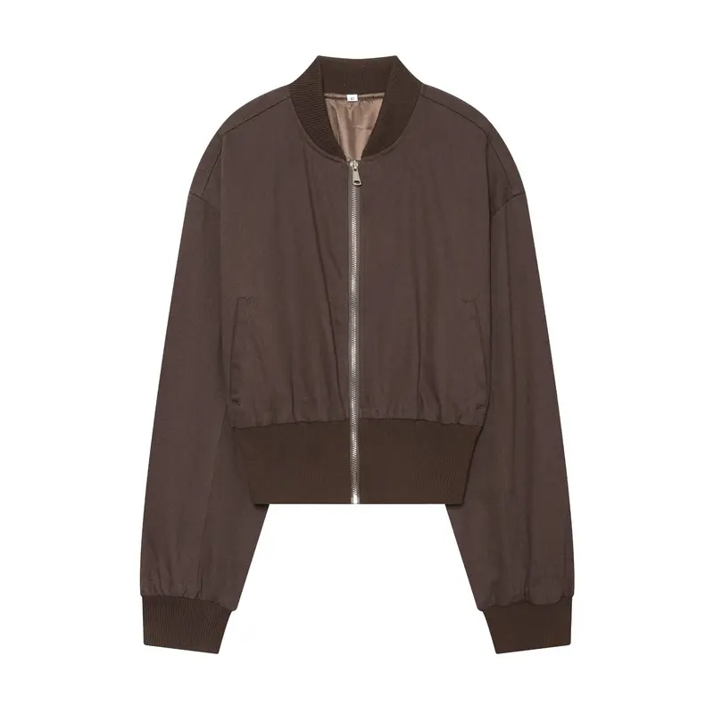 Damen Cropped Canvas‑Bomberjacke mit elastischem Rippsaum und Oversize‑Ärmeln Drune