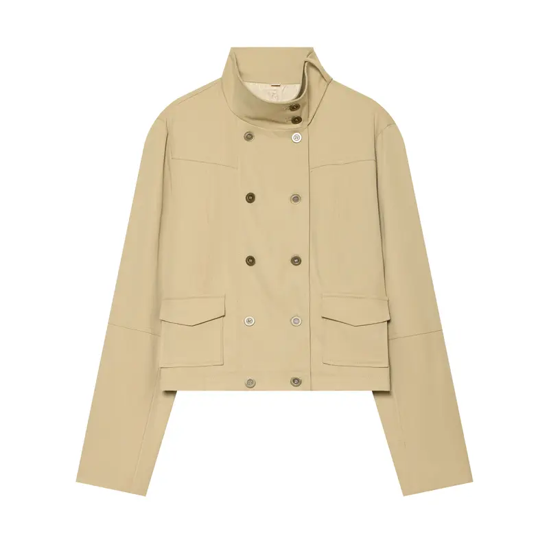 Damen Cropped Feldjacke im Utility‑Look mit Funnelkragen und aufgesetzten Pattentaschen Drune