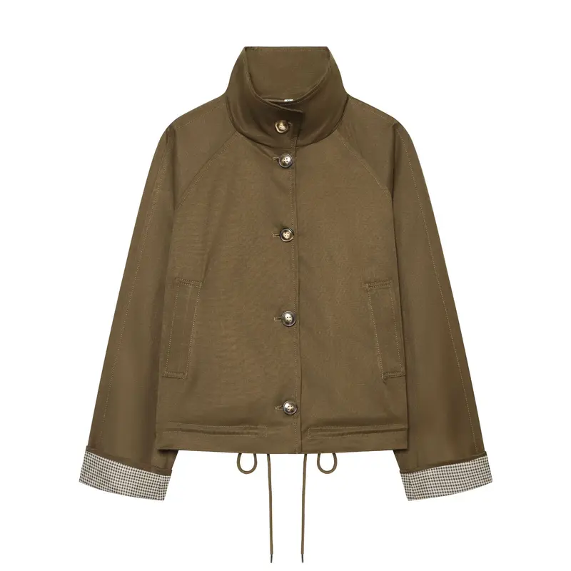 Damen Cropped Field‑Jacke im Utility‑Look mit hohem Stehkragen und Kordelzug Drune