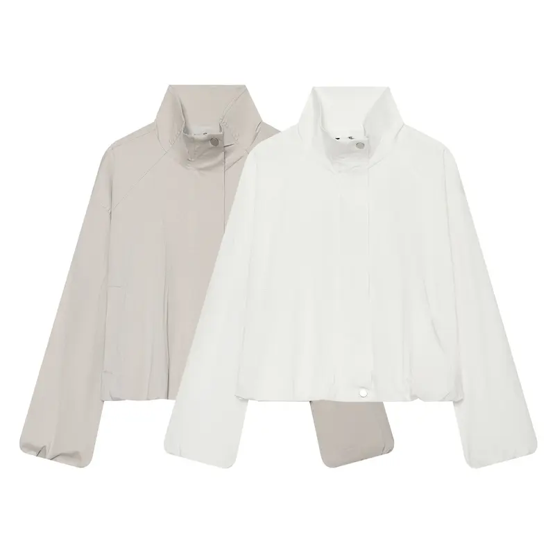 Damen Cropped Funktionsblouson mit Funnelkragen und verdeckter Druckknopfleiste Drune