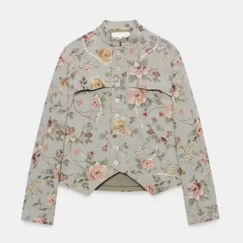 Damen Cropped gesteppte Blousonjacke mit botanischem Blumenprint und Mandarin‑Stehkragen Drune