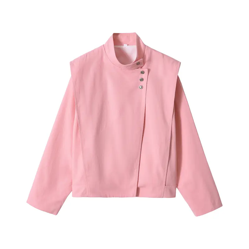 Damen Cropped-Jacke im Boxy‑Schnitt mit Funnelkragen und asymmetrischer Knopfleiste Drune