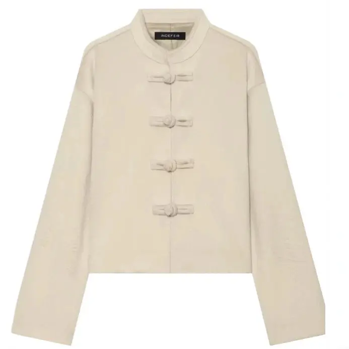Damen Cropped Jacke im Mandarin‑Stil mit Knebelverschlüssen und kastiger Silhouette Drune