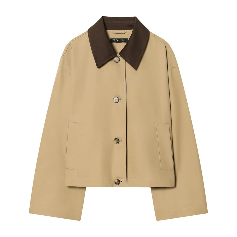 Damen Cropped Kurzjacke mit kontrastfarbenem Cordkragen und geradem Boxy‑Schnitt Drune