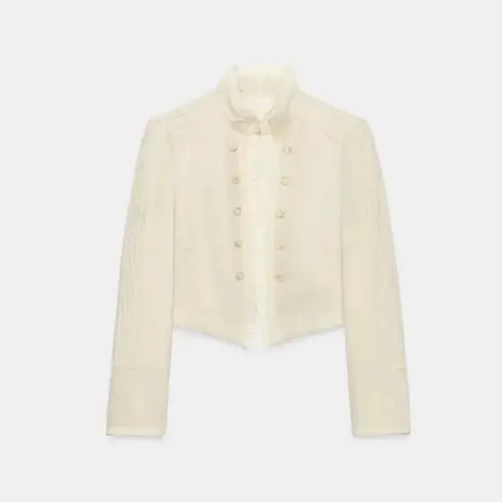 Damen Cropped Militärblouson mit Stehkragen, Zierknopfreihe und plissierten Ärmeln Drune