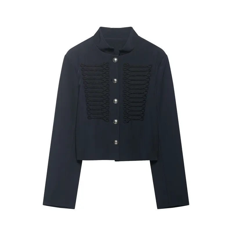 Damen Cropped militärinspirierte Kurzjacke mit Stehkragen und Zierkordeln Drune