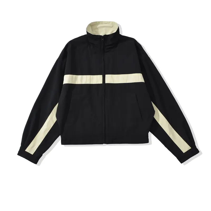 Damen Cropped Oversize-Trainingsjacke mit Stehkragen und Kontraststreifen Drune