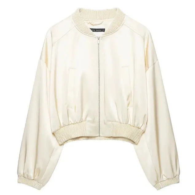 Damen Cropped Satin‑Blouson mit Raglanärmeln, elastischem Saum und Frontreißverschluss Drune