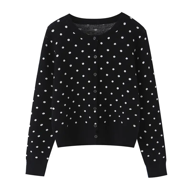 Damen Cropped Strickjacke mit Rundhalsausschnitt und Punktstruktur Drune
