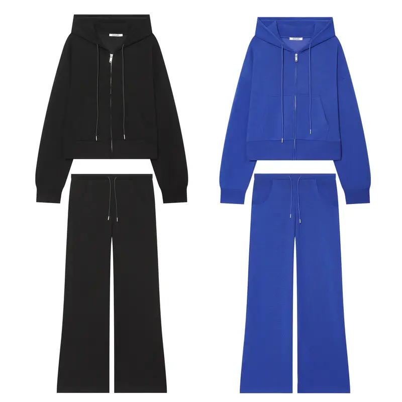 Damen Cropped Sweatjacke mit Metallreißverschluss, Kängurutasche und oversized Kapuze Drune
