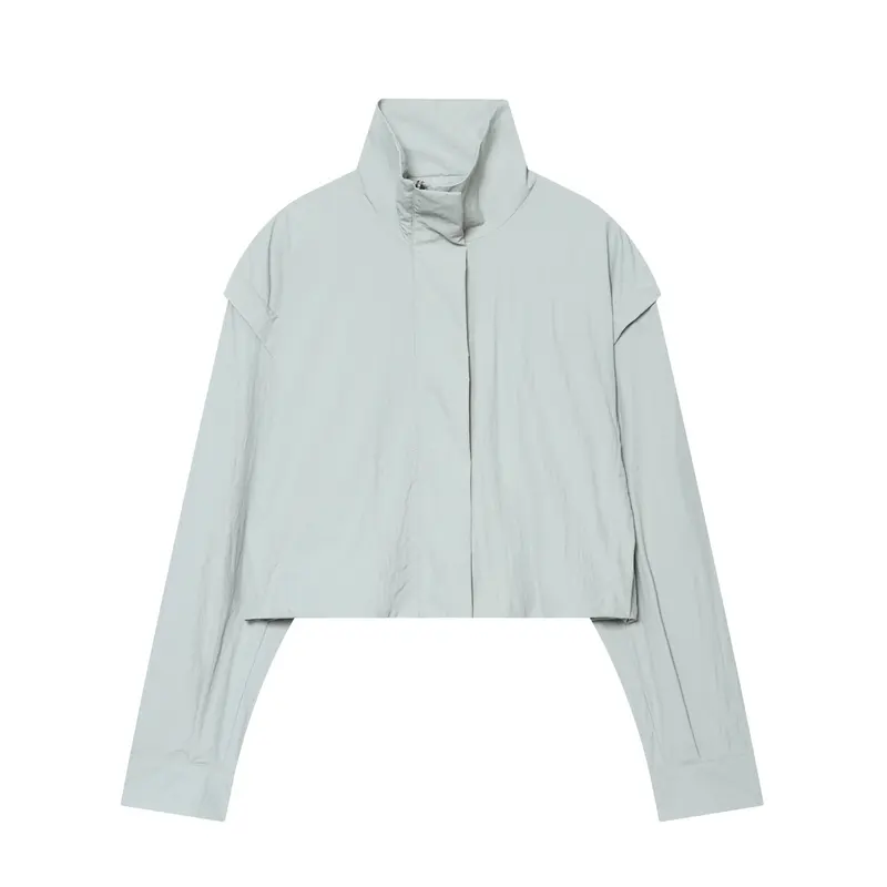 Damen Cropped‑Technikjacke mit hohem Funnelkragen und kastiger Boxy‑Silhouette Drune
