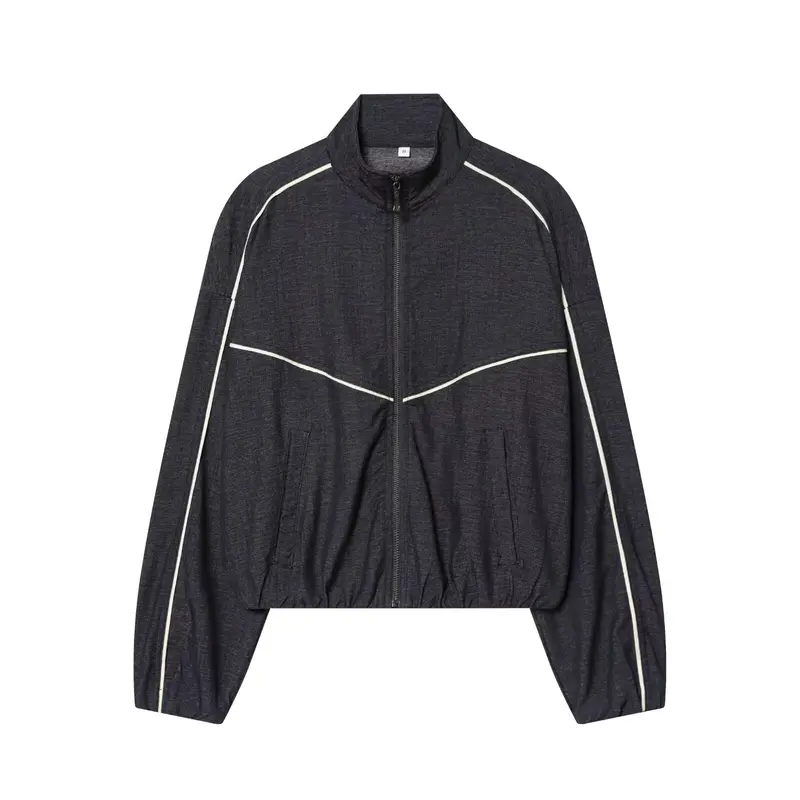 Damen Cropped Trackjacke mit Stehkragen und Kontrastpaspel Drune