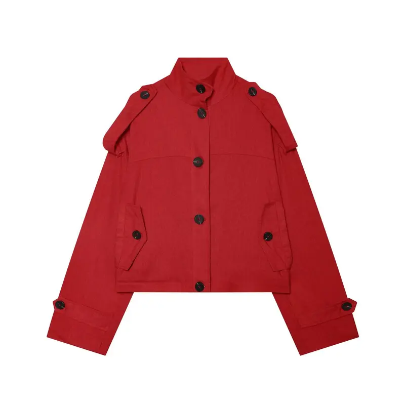 Damen Cropped Übergangsjacke im Field‑Stil mit Stehkragen und Schulterriegeln Drune