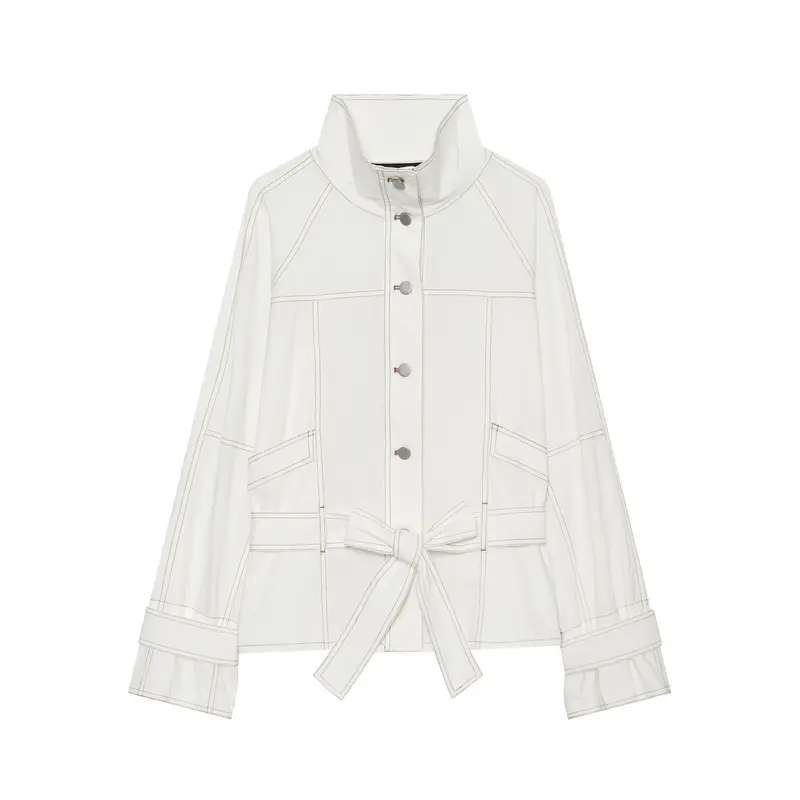 Damen Cropped Utility‑Jacke mit Stehkragen, Taillenband und sichtbaren Ziernähten Drune