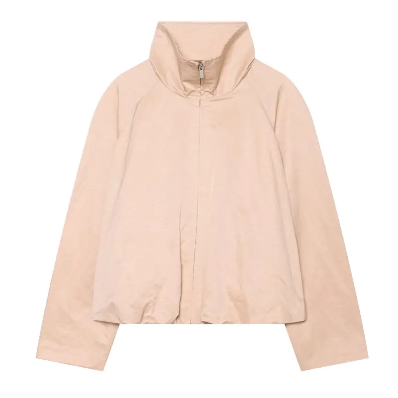 Damen Cropped Windjacke mit hohem Funnelkragen und elastischem Saum Drune