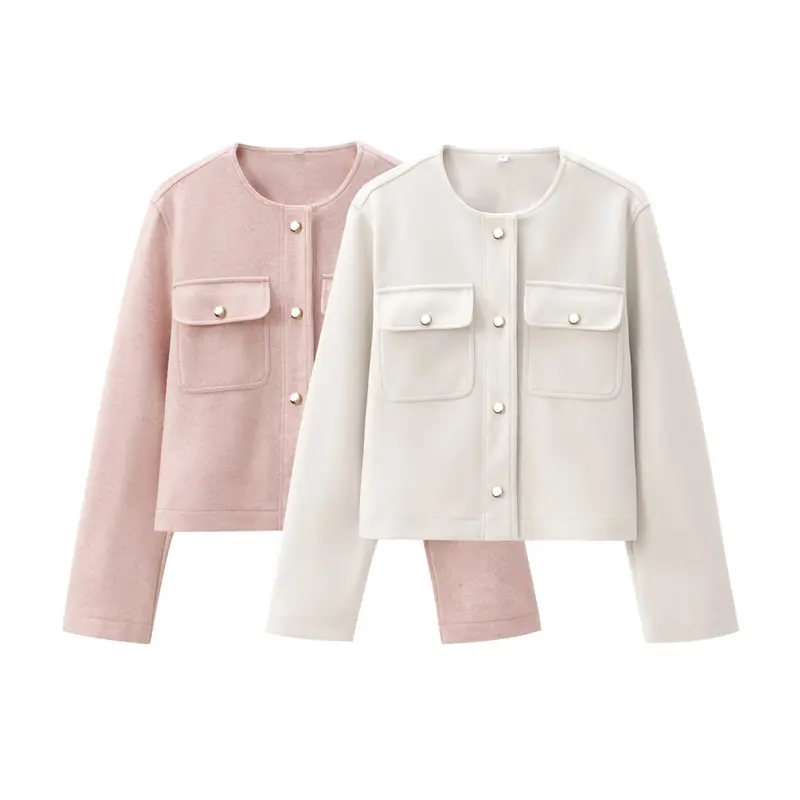 Damen Cropped Wollmix‑Jacke im Boxy‑Schnitt mit Rundhalsausschnitt und Zierdruckknöpfen Drune